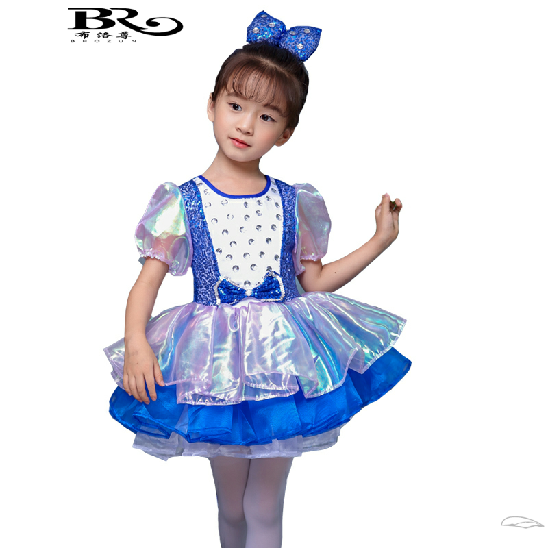 新款儿童舞蹈蓬蓬连衣纱裙合唱服 布洛尊民族服装/舞台装