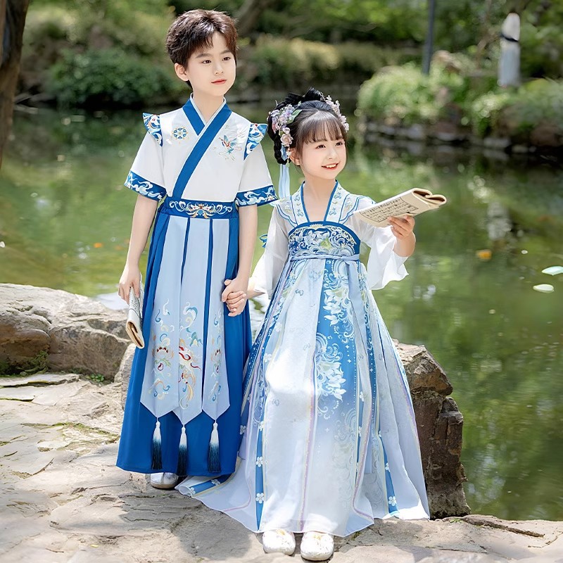 男童汉服春秋中国风帅气连衣裙幼儿园儿童汉服书童国学古装演出服 - 图0
