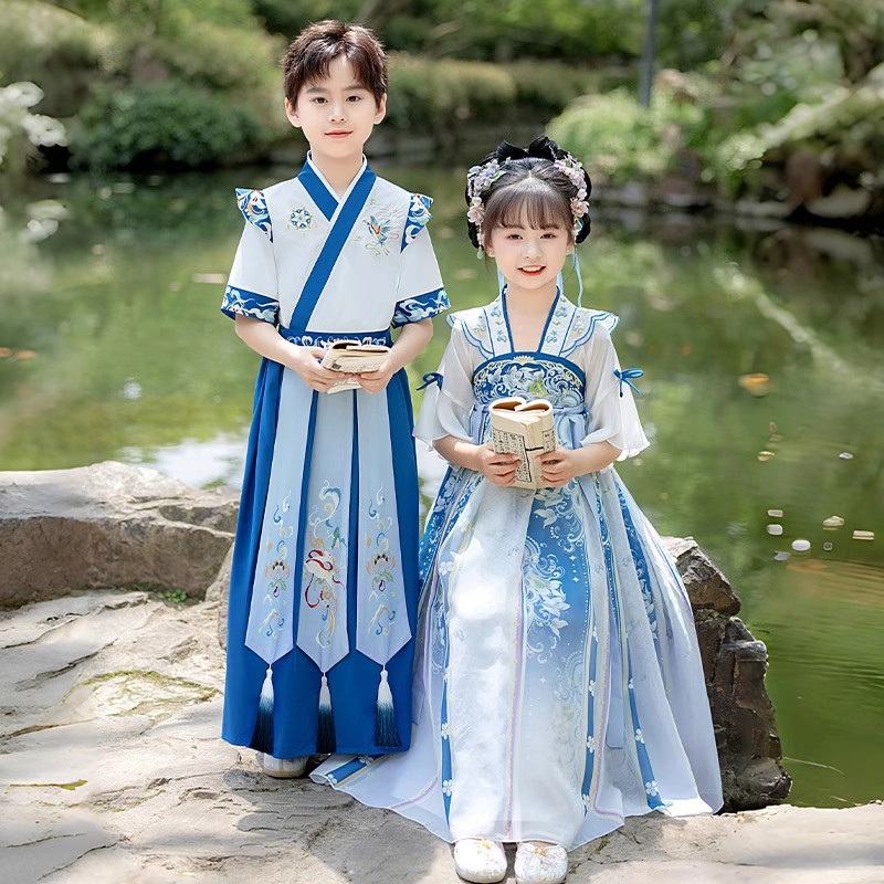 男童汉服春秋中国风帅气连衣裙幼儿园儿童汉服书童国学古装演出服 - 图1