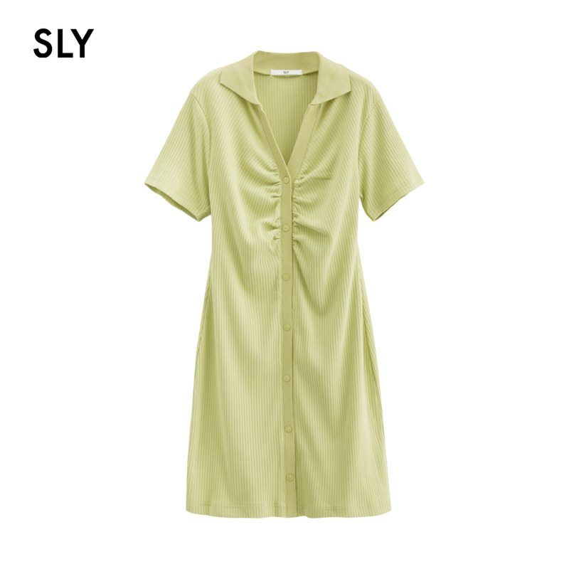 SLY 夏季新品薄荷曼波风螺纹抽褶基础短款连衣裙女030GSL83-4440,淘宝优惠券,粉丝福利购,淘宝优惠卷