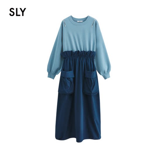 SLY 2023 winter new product sweet and cool style splicing fake two-piece waist-hugging sweatshirt dress 038GAZ33-4350