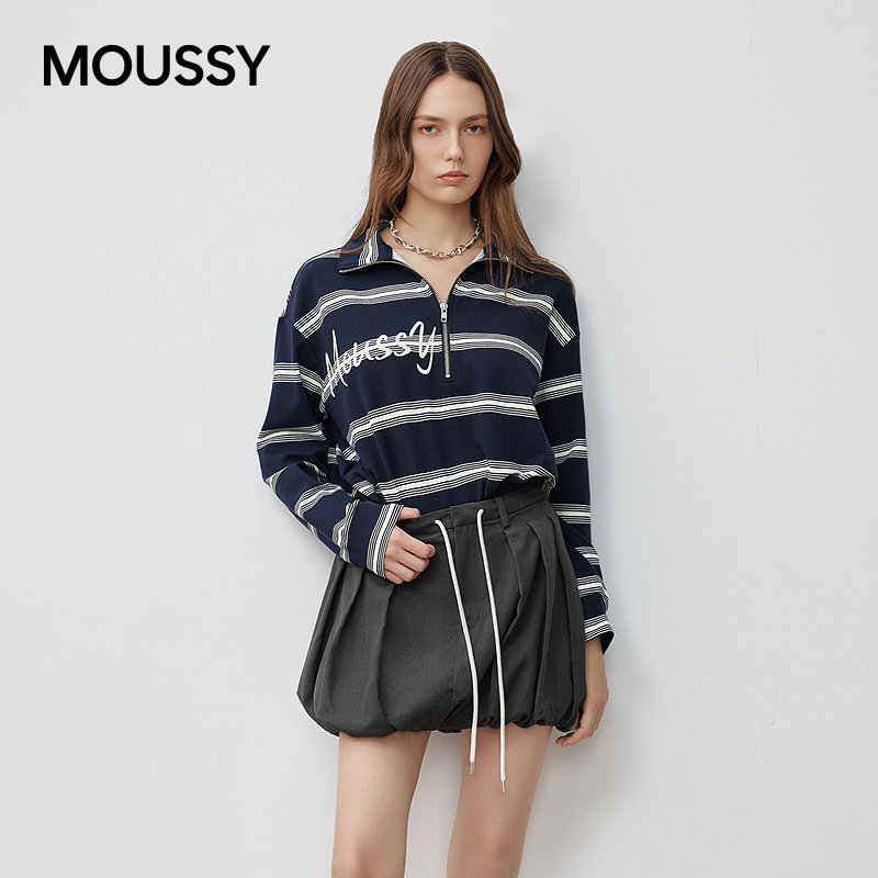 moussy 2025早秋新品甜酷纯色百褶抽绳半身花苞裙010IA431-4401,淘宝优惠券,粉丝福利购,淘宝优惠卷