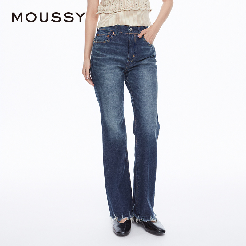 MOUSSY 春季新品休闲通勤风磨损毛边直筒牛仔裤028HSA12-1231 - 图0