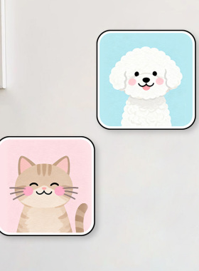 原创治愈系卧室床头装饰画卡通风格可爱小狗猫咪亚克力免打孔壁画