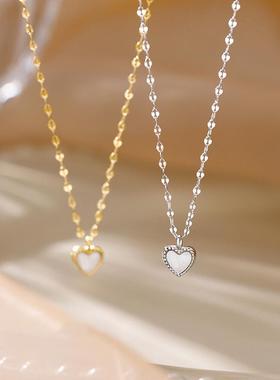 白色贝壳爱心项链时尚气质新款七夕节礼轻奢嘴唇链心形吊坠锁骨链