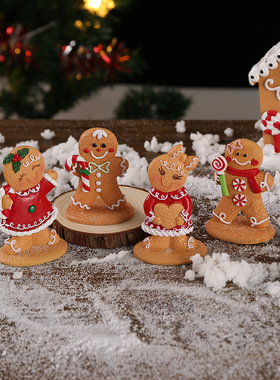 圣诞卡通姜饼人摆件圣诞橱窗装饰树脂摆件儿童节日礼品树脂工艺品