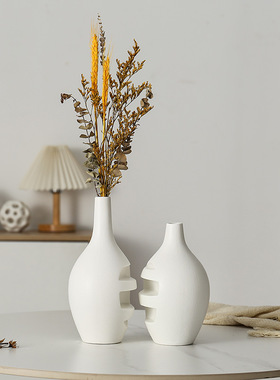 简尔美创意北欧组合白色陶瓷花瓶高级感插花样板间客厅装饰品摆件