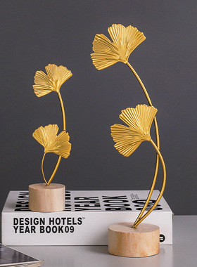 北欧简约轻奢铁艺银杏叶摆件创意家居桌面酒柜软装饰品金属工艺品