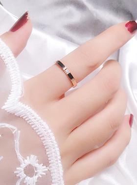 日韩时尚钛钢一粒钻戒指女 简约玫瑰金情侣对戒不锈钢指环手饰品