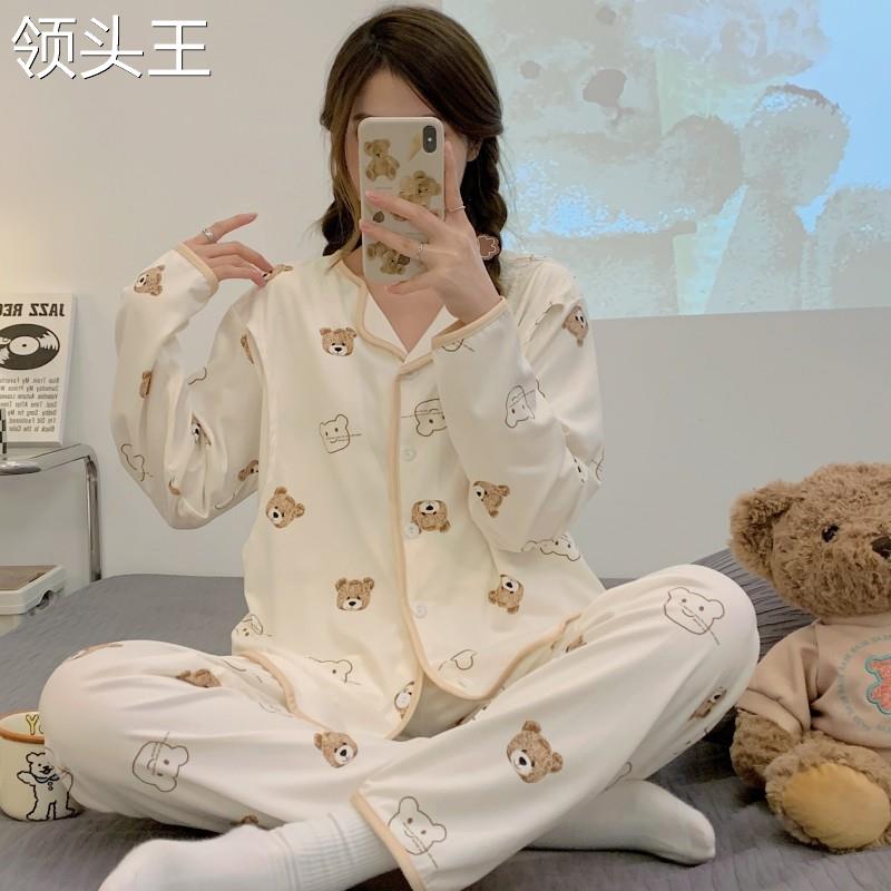 月子服春秋孕妇睡衣夏季薄款产后哺乳喂奶产妇5月份6透气开衫套装 - 图0