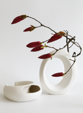 玄关入户月亮陶瓷花瓶组合收纳水培分离式摆件酒店装饰外贸定制