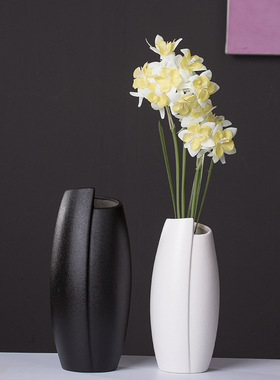 黑色陶瓷花瓶北欧创意家居仿真花鲜花水培花器复古简约装饰品摆件