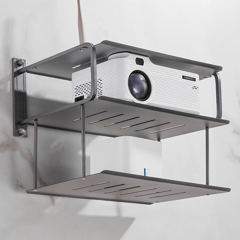 太空铝电视机墙上机顶盒路由器壁挂式收纳盒支架多层投影仪置物架 - 图1