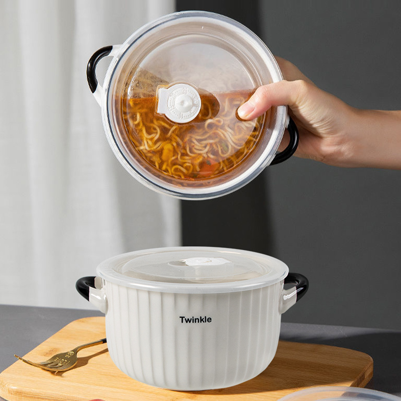 华青格陶瓷泡面碗带盖大容量学生宿舍高颜值面碗大号可微波炉加热