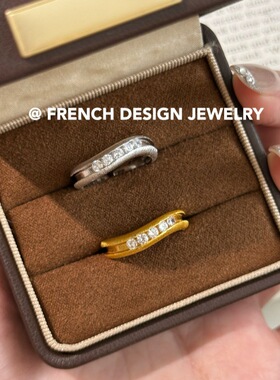 布契拉提手工拉丝高级感小众S925纯银 波浪锆石戒指小众设计简约