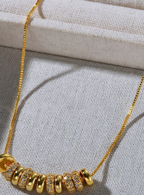 BV新款爆闪精致小圈圈镶钻多圈项链高级轻奢金豆子吊坠颈链项饰女