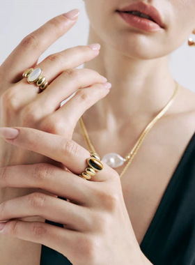 秋冬必入美拉德虎眼石白贝母开口指环高级轻奢气质高级感满满戒指