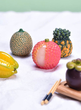 迷你仿真水果摆件荔枝草莓柠檬水蜜桃杨桃芒果哈密瓜西瓜山竹菠萝