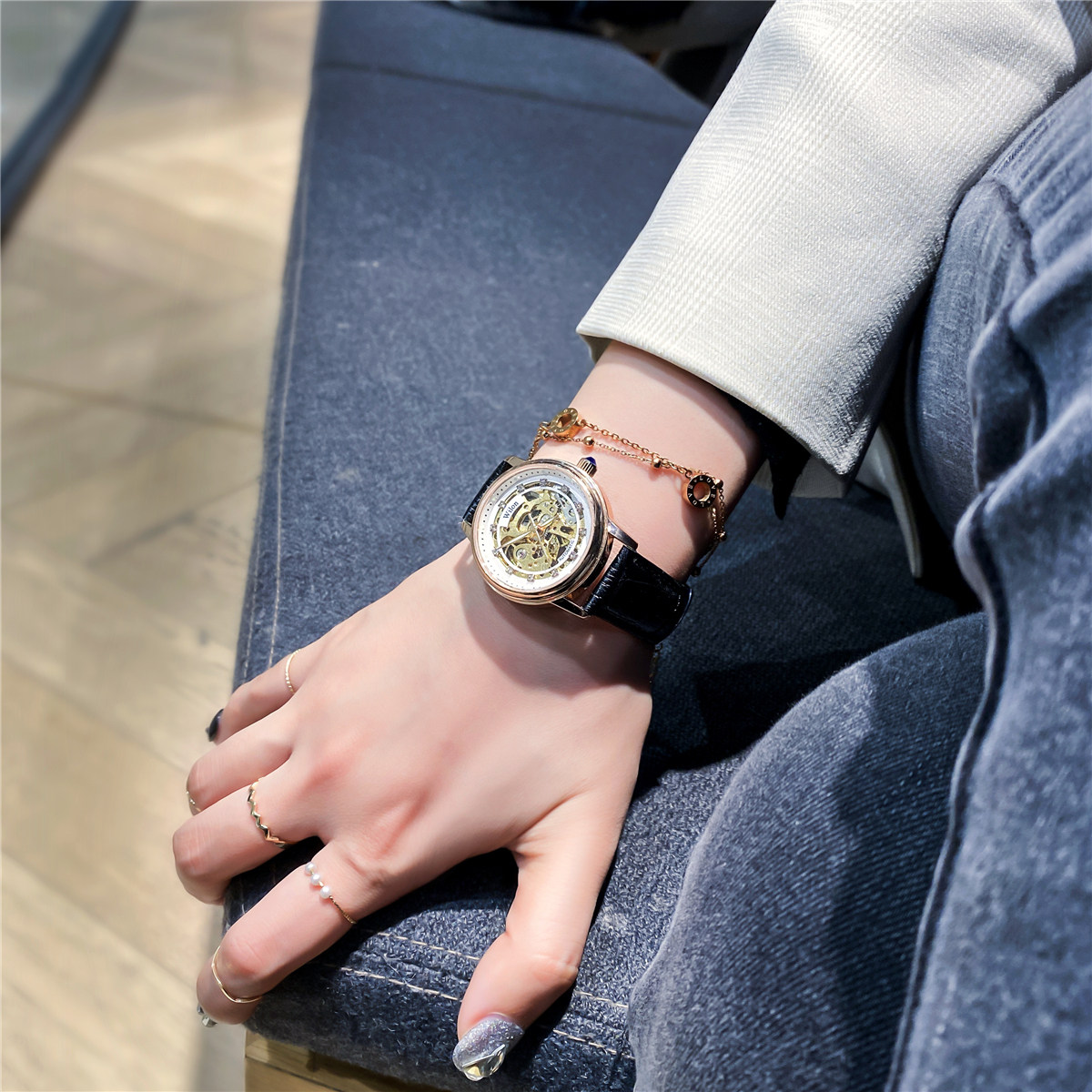 高级感全自动女镂空霸气正品机械表 迪洛希国产腕表