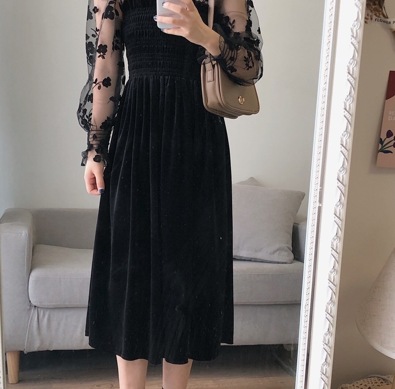 森曼笛春秋新款洋气减龄炸街黑天鹅 森曼笛连衣裙