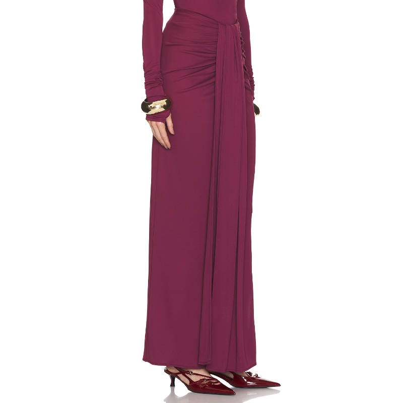 [冬季新品]Helsa MATTE JERSEY LONG WRAP 半身裙 酒 REVOLVE - 图0