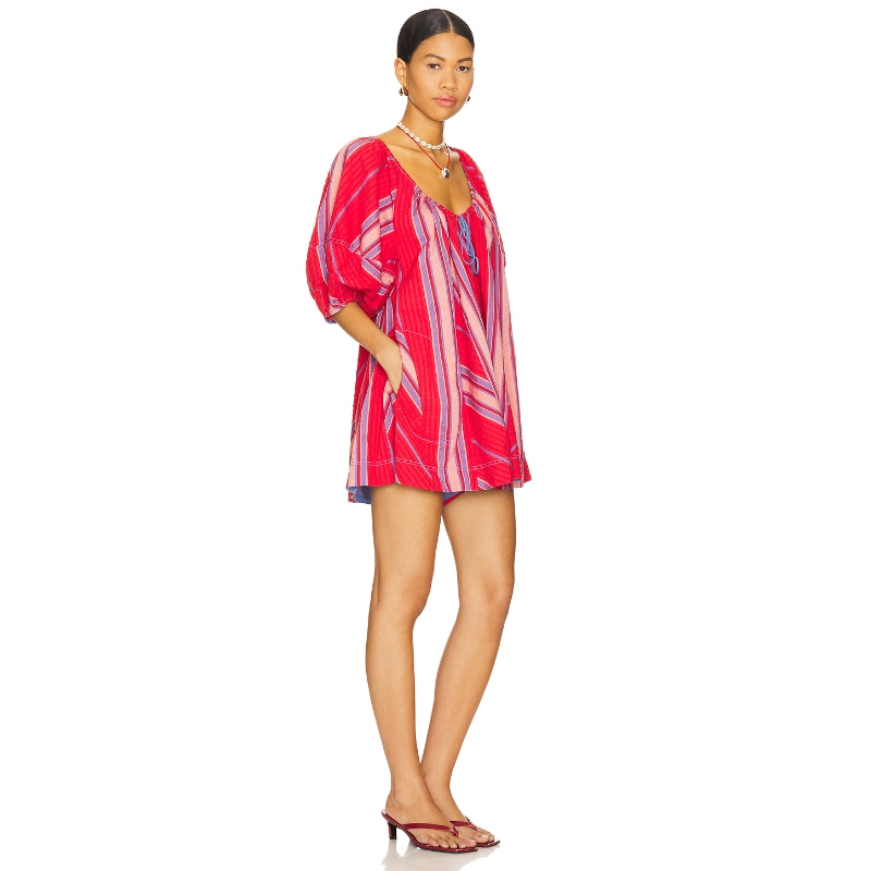 【海外直邮】Free People 红色条纹连衣裙波西米亚风短裙REVOLVE - 图0