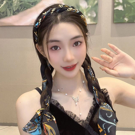 Retro chain headband palace satin fabric headband