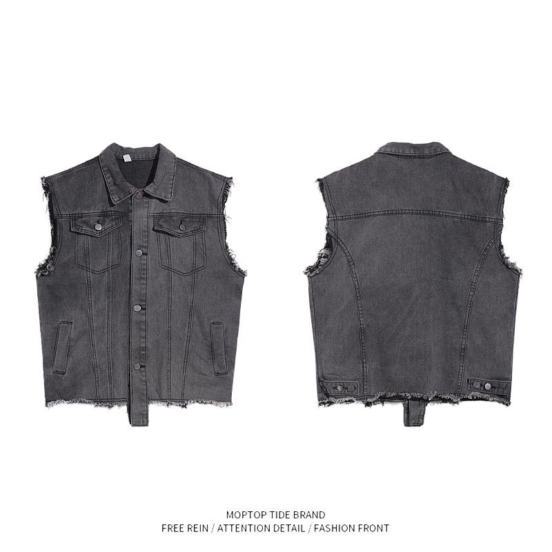 烟灰美式复古牛仔背心马甲外套男士潮流韩版宽松工装复古马夹克潮,淘宝优惠券,粉丝福利购,淘宝优惠卷