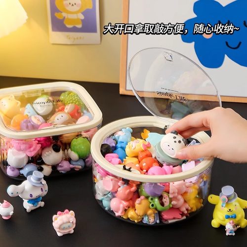 萌粒收纳罐迷你食手办玩盲盒展示盒透明贪吃崽松松蛋仔摆件置物架 - 图0