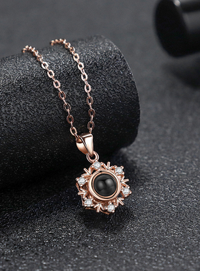 s925纯银雪花投影项链女简约镶钻太阳花高清彩图照片微雕刻字吊坠