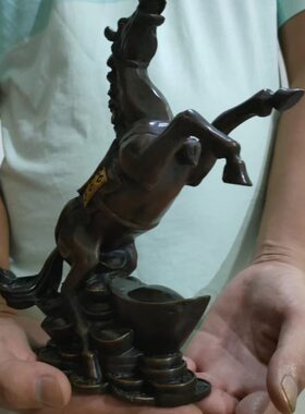 大号黄铜马上发财摆件招财驿马镇宅办公室升仿古元宝桌面奔马中式