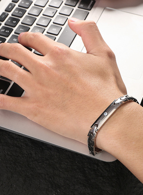 shiohk钛钢手镯莫桑蓝钻男生款轻奢小众高级感手环礼品