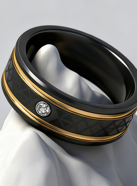潮男钨金钨钢食指戒指