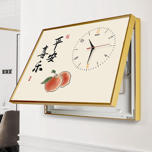 新中式电表箱装饰画免打孔带钟表客厅电闸箱开关盒餐厅挂画遮挡画 - 图1