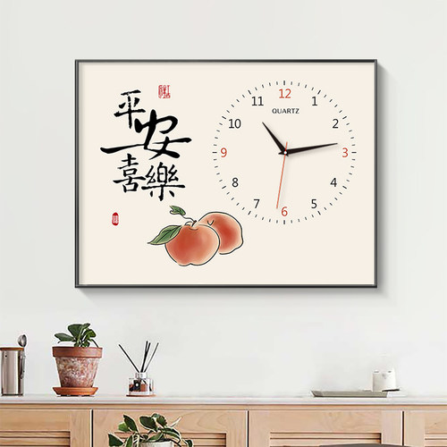 新中式电表箱装饰画免打孔带钟表客厅电闸箱开关盒餐厅挂画遮挡画 - 图3