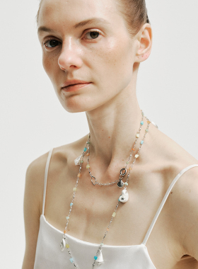 彩色饰品水晶长项链镀金原创设计