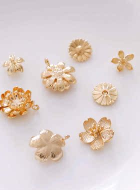 DIY饰品古风配件18k包金保色花朵雏菊荷花耳饰手作材料森系挂件