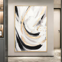 Hand-painted Oil Painting Black & White Abstract Gold Leaf Genguan Decoration Painting Modern Light Lavish Living Room Sofa Background Wall Large Hanging Painting