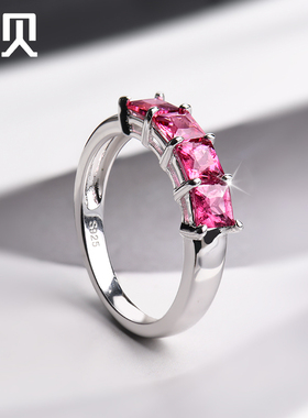 天然碧玺戒指女老矿红碧玺