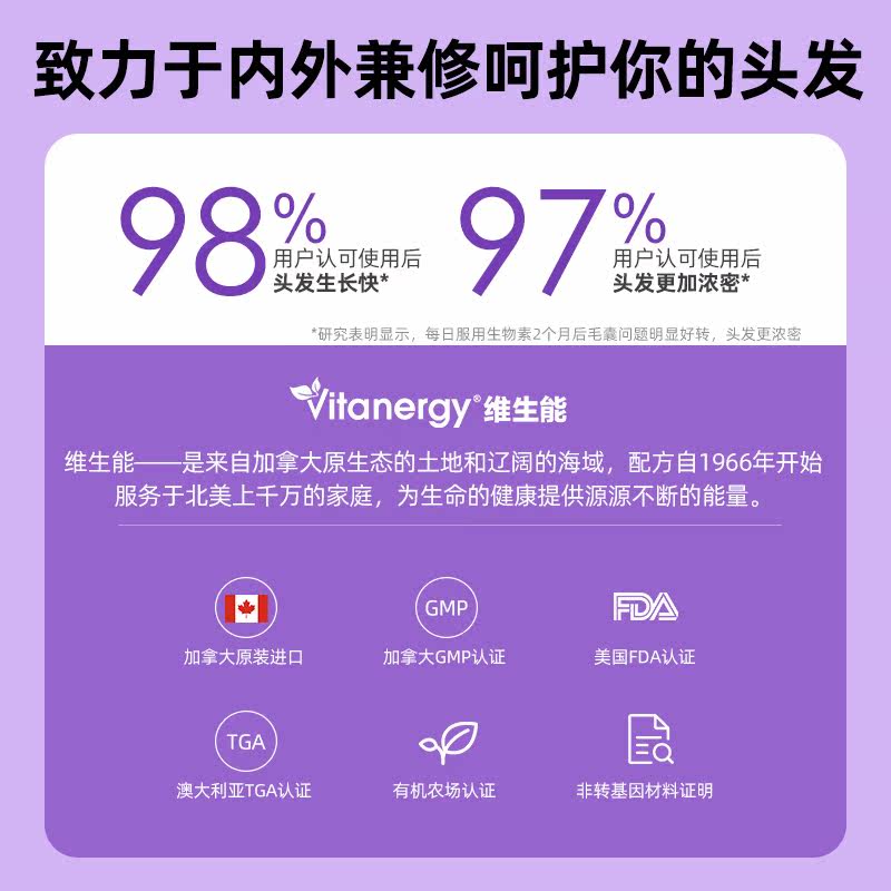 维生素b6防脱发掉头发b族复合肌醇 Vitanergy海外B族维生素
