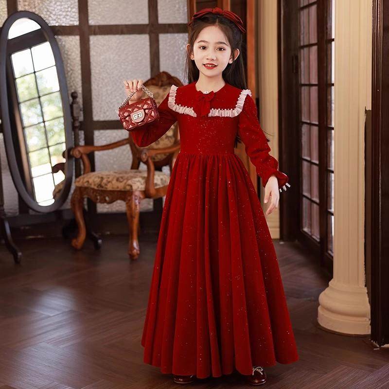 红色女童礼服连衣裙秋冬新款花童拜年服公主裙儿童生日钢琴演出服,淘宝优惠券,粉丝福利购,淘宝优惠卷