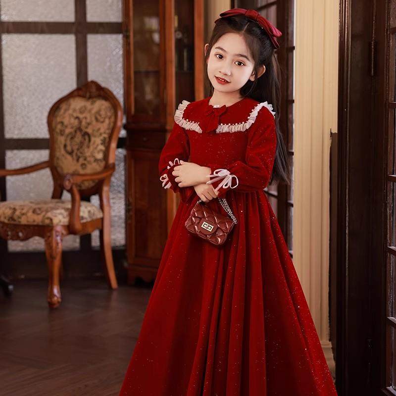红色女童礼服连衣裙秋冬新款花童拜年服公主裙儿童生日钢琴演出服,淘宝优惠券,粉丝福利购,淘宝优惠卷
