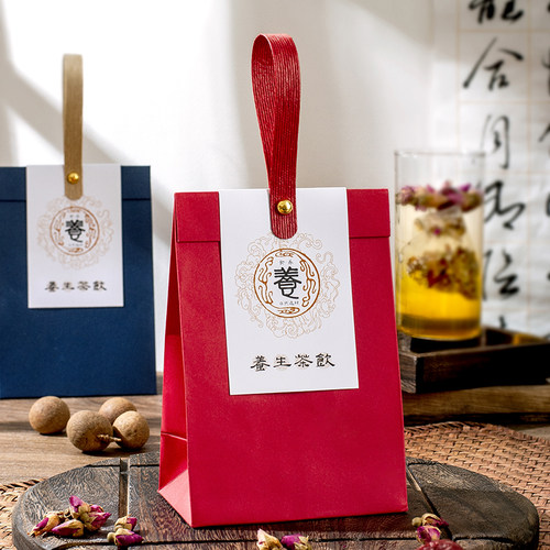养生茶饮包装袋牛皮纸袋中药茶饮礼品手提袋国风花茶小纸袋可定制 - 图2