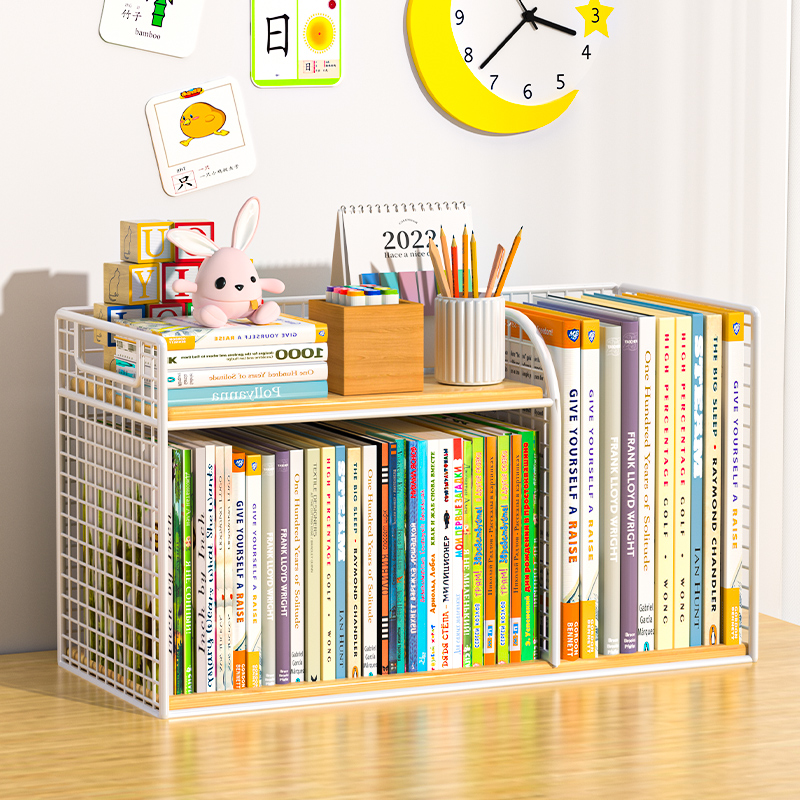 简易书架桌面小书柜书桌置物架书籍绘本桌上儿童铁艺书本收纳盒-图0