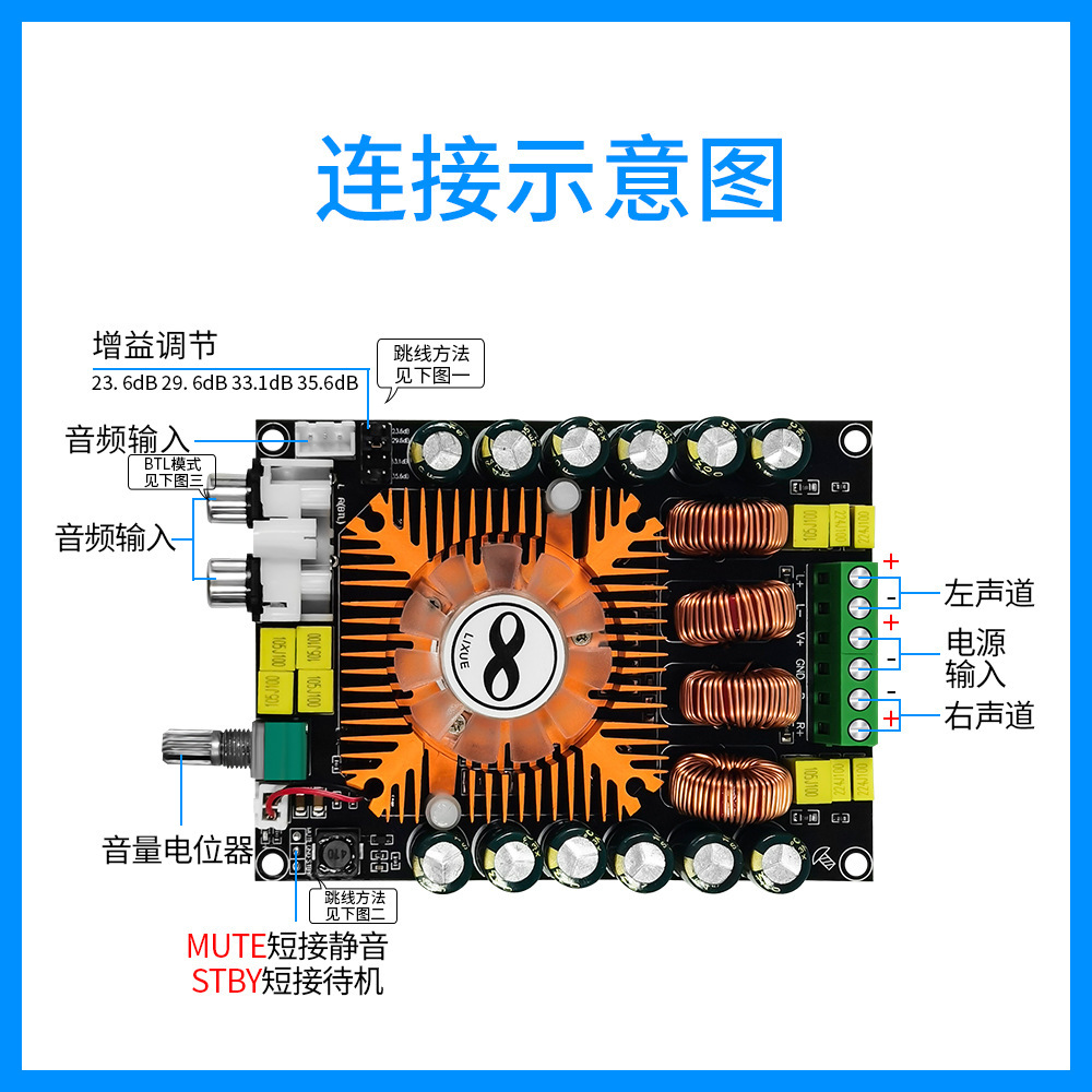 TDA7498E大功率数字功放板2.0HIFI立体声160W*2 支持BTL220W - 图1