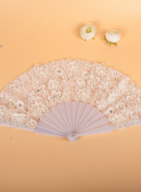 西式婚礼创意装饰喜扇结婚新娘手拿扇子花边蕾丝结婚扇子家居