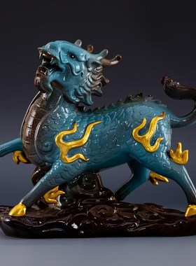 陶瓷火麒麟-对摆件门o口招财家居玄关装饰开业办公室客厅礼品摆设