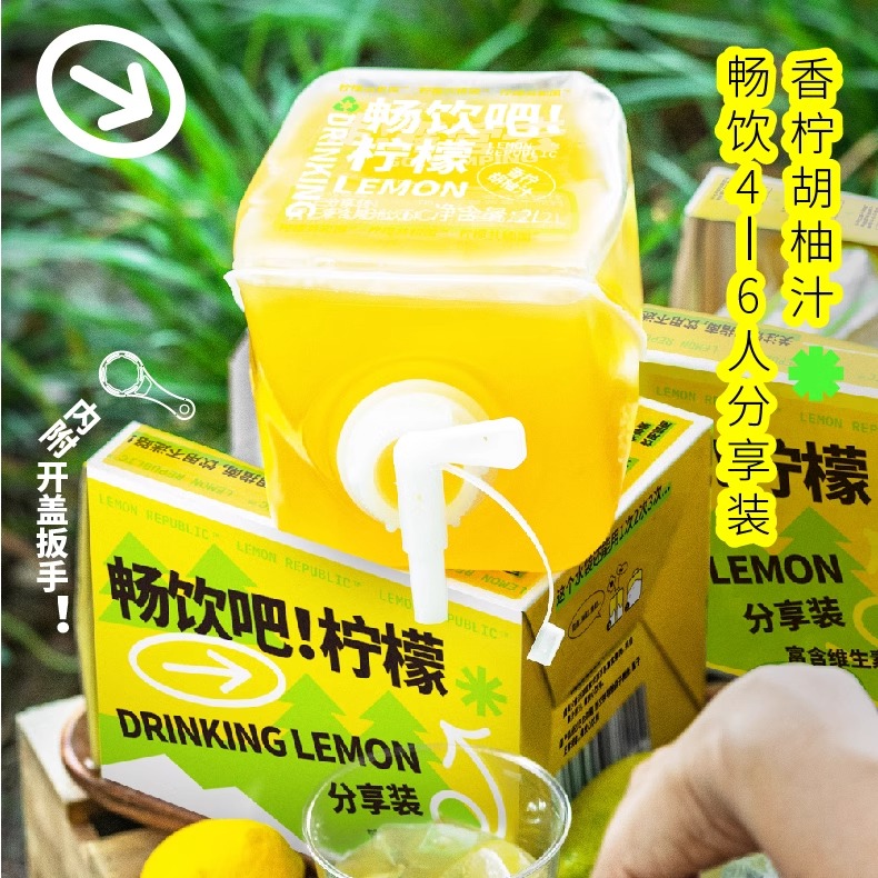 柠檬共和国香柠胡柚汁小青柠汁柠檬0脂果汁饮料露营欢聚分享装2L - 图0