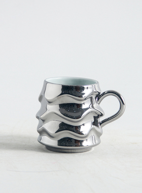 银色咖啡杯碟套装客厅陶瓷马克杯