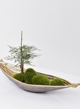 印度进口轻奢简约家居艺术饰品铝制枯树叶雕塑摆件不规则树叶托盘